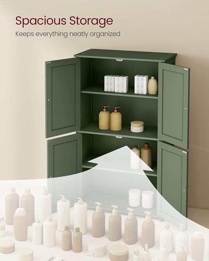 VASAGLE Floor Storage Cabinet, 2 Adjustable Shelves, 4 Doors,42.7" H | Freestanding Organizer Unit, Kitchen, Bathroom, Living Room, Forest Green, SIREN Collection UBBC553CH01 - Image 3