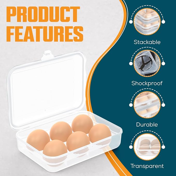 ZPU Egg Holder Camping, 2Pcs 6 Grid Egg Container, Plastic Egg Carrier for Camping Picnic Travel Outdoor Refrigerator Kitchen, Protective Egg Storage Case, Clear White - Image 4