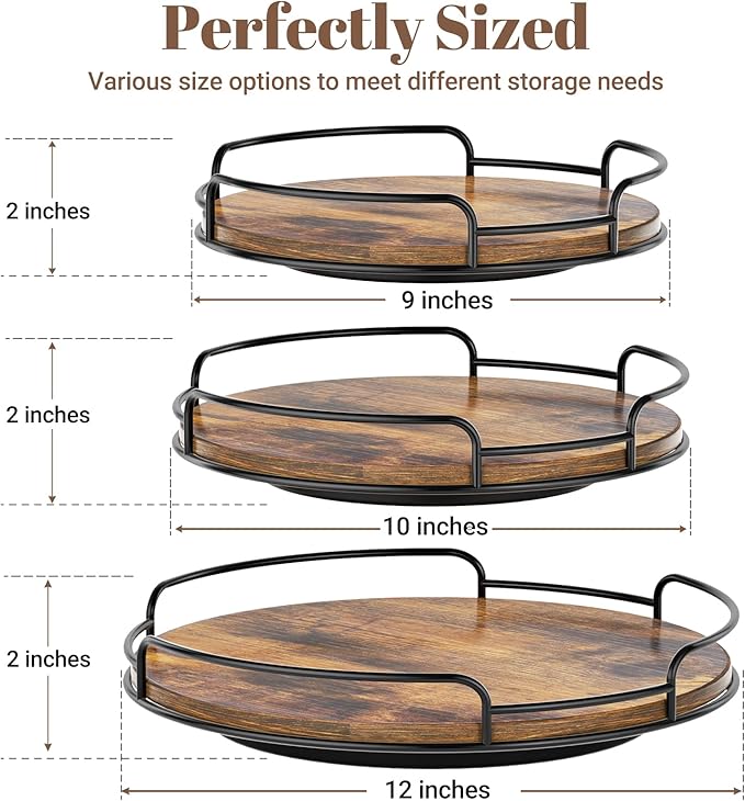 WOWBOX 12" Wood Lazy Susan Turntable Organizer for Cabinet, Pantry, Counter | Smooth 360° Rotation, Space-Saving Wooden Organizer for Spice Jars, Kitchen, Bathroom, Vanity & Tabletop - Image 2