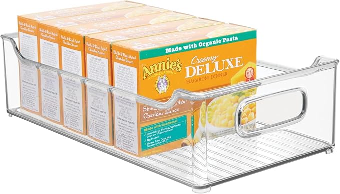 mDesign Wide Plastic Kitchen Storage Container Bins with Handles -Organization in Pantry, Cabinet, Refrigerator or Freezer Shelves - Food Organizer for Fruit, Yogurt, Squeeze Pouches - 2 Pack - Clear - Image 8