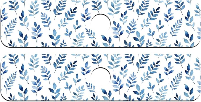 2 Pcs Kitchen Sink Splash Guard Faucet Mat Watercolor Blue Leaves Faucet Mat for Sinks Absorbing Drying Mats for Kitchen Bathroom, 23.6x5.5inch - Image 8