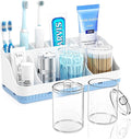 Bathroom Counter Organizer and Storage with 2 Pack Qtip Holder Dispenser, 7 Slots Detachable Toothbrush Holders for Bathrooms, Anti-Slip Electric Toothbrush and Toothpaste Holder Countertop by Homtalker