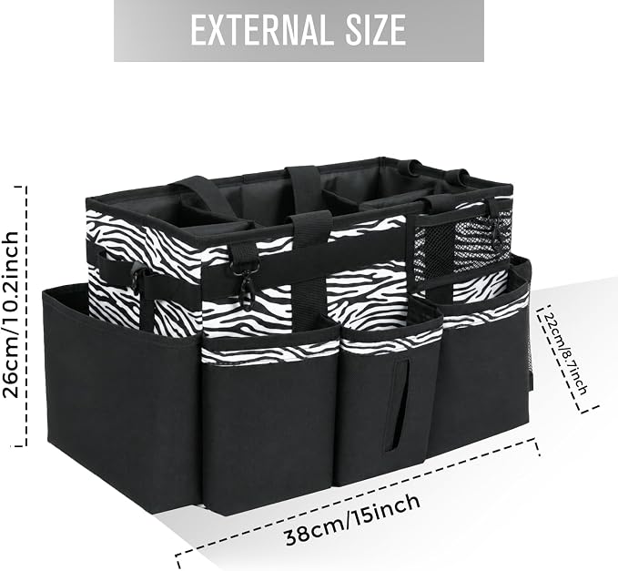 SCAVATA Wearable Cleaning Caddy, Cleaning Caddy Supplies Organizer with Handle & Shoulder Straps for Housekeepers, Under Sink & Car Cleaning Tool Organizers Bag with 4 Foldable Divider (ZebraStripe) - Image 5