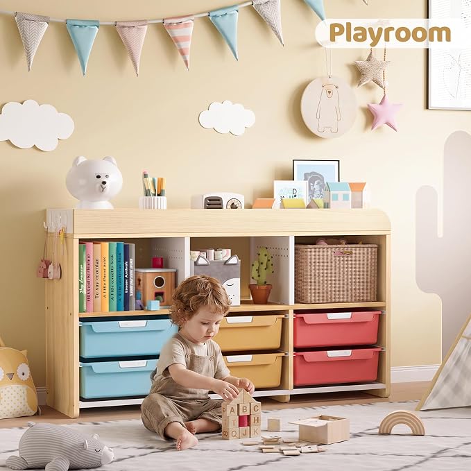 Classroom Storage Organizer with 6 Bins, 3 Shelves and Pegboard, Rainbow | 6 pull-out bins, 3 open cubbies, child-height access, easy-clean storage for Kid room,playrooms, classrooms and craft rooms - Image 6