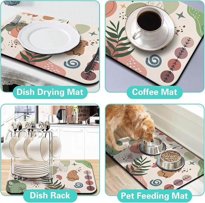 Dish Drying Mat for Kitchen Counter Matt, 2PCS 24"x18" Dish Drainer Mat & 24"x5.5" Sink Splash Guard, Super Absorbent Non-slip Rubber Backed - Image 6