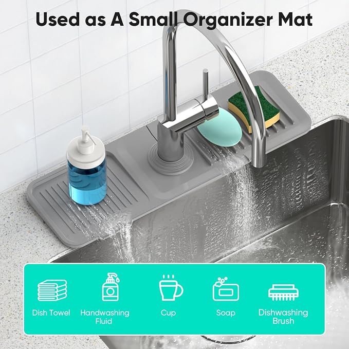 17.7'' Faucet Mat for Kitchen Sink [5°Slope Fast Self-draining] Kitchen Sink Splash Guard Silicone Kitchen Sink Faucet Mat Splash Guard for Kitchen Sink Area Tidy Splash Faucet Guard Draining Mat - Image 6
