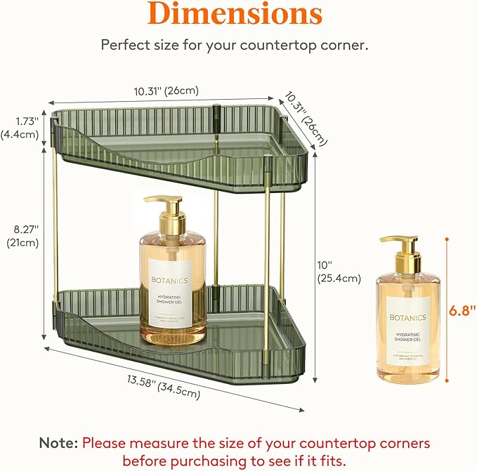 Lifewit 2 Tier Corner Bathroom Counter Organizers and Storage, Green | Plastic Makeup Skincare Organizers Countertop, Large Sink Cosmetic Perfume Shelf for Bedroom, Dresser, Kitchen, Vanity - Image 2