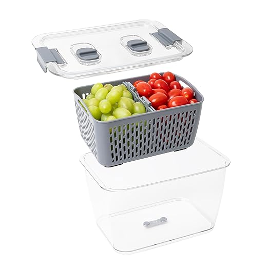Kitchen Spaces Stackable Fridge Storage Colander Containers, Variety Pack | 3 Sizes to Store Fresh Produce, Organize Washed Fruits and Veggies, Snap and Seal Lids with Adjustable Vents, Hand Wash Only - Image 4