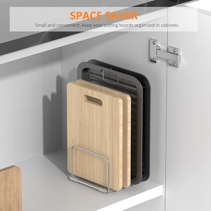 Cutting Board Holder Stand, Chopping Board Storage Rack, Cutting Board Organizer, 304 Stainless Steel Chopping Board Holder, Cookie Sheets Organizer 1.0+1.2 Inch Width Slots (2 PCS) - Image 6