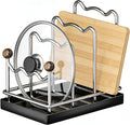 Pot Lid Organizer Cutting Board Holder with Removable Tray -Black | 3-Slot Kitchen Pot Lid Storage Rack Chopping Board Holder for Countertop, 8.2 x 5.1 x 7.2 in by NeatHouse