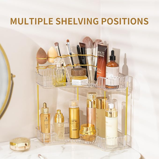 Makeup Organizer 2-Tier Bathroom Counter Organizer with Makeup Brush Holder | Corner Bathroom Organizer Countertop, Acrylic Counter Storage for Bathroom Dresser, Skincare Perfume Organizer-Clear - Image 8