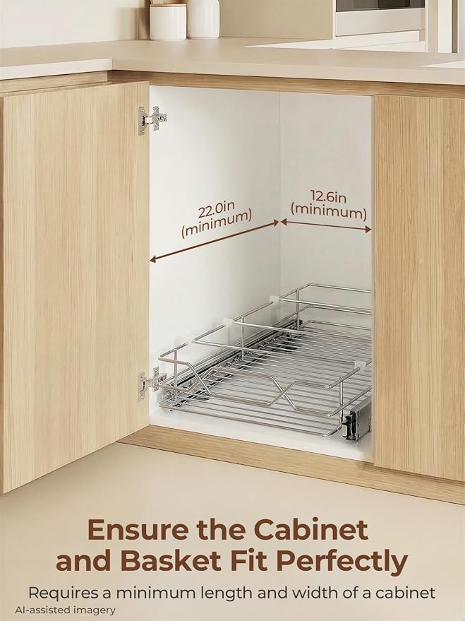 FOHERE Pull Out Cabinet Organizer 11.6" x 21" D Heavy Duty Pull Out Drawers | Smooth Sliding Under Cabinet Shelves for Pots and Pans, Slide Out Drawers For Kitchen Organizers and Storage, for Pantry - Image 3