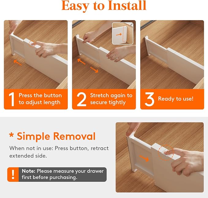 Lifewit 6" Tall Upgrade Drawer Dividers, Adjustable Deep Drawer Organizer | 13.5"-22" Expandable White Drawer Separator for Clothes, Dresser/Kitchen/Closet/Bedroom/Office Organization & Storage, 4 Pack - Image 3