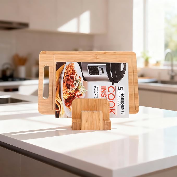 Donxote Bamboo Cutting Board Organizer Rack - Pot Lid, Baking Pan, Bakeware & Knife Holder, Cabinet and Countertop Storage Stand for Kitchen, Dish, Plate, and Cookbook - Image 5