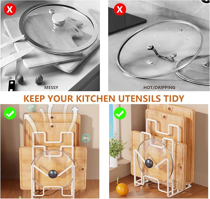 Multifunctional Cutting Board Organizer, Cutting Board Holder Rack Baking Cookie Pan Sheets Cooling Racks Storage Stand for Kitchen Cabinet -Divided Holder with 4 Slots (2PS Black) (2White) - Image 4