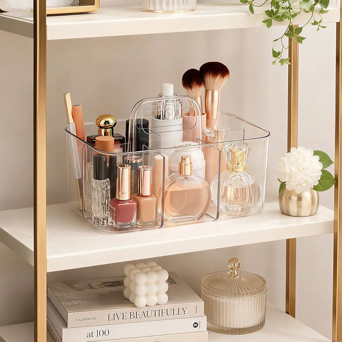 Plastic Storage Caddy with Handle, Clear Shower Makeup Caddy Organizer with 5 Compartments, Portable Multi-Purpose Desk Caddy for Craft Art Supply Pencils Home Office Bathroom Supplies - Image 7