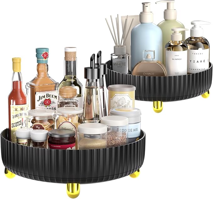 2-Pack Black Turntable Organizer Set – 11" & 8.6" Lazy Susan for Cabinets, Kitchen Pantry, Refrigerator, Bathroom & Medicine Cabinet Storage, 360° Rotating Spice Rack Organizer by Unknown