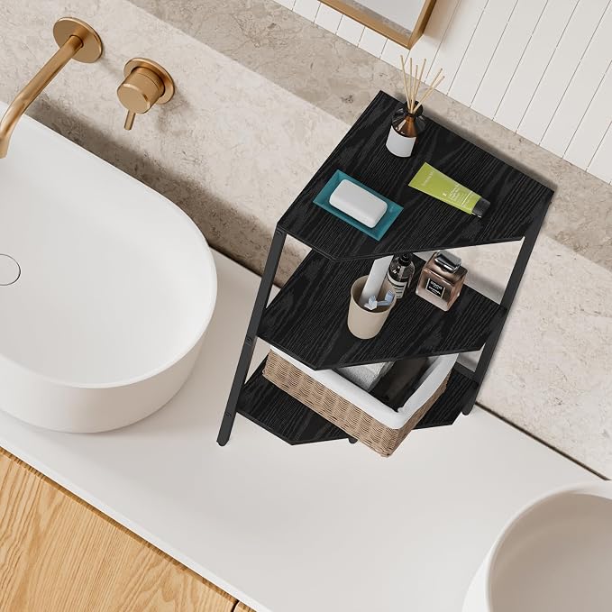 CADUKE Pedestal Sink Shelf, 2 Pack Under Sink Organizers and Storage, Black | 3-Tier Under Pedestal Sink Storage, Bathroom Under Vanity Storage Shelves, Corner Shelf Stand, For Kitchen, Living Room - Image 8