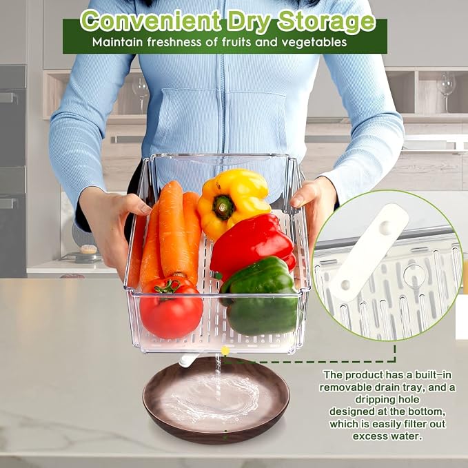 ZIJUND 6 Packs Fridge Organizers and Storage, Refrigerator Organizer Bins | Stackable BPA-Free Refrigerator Organizers and Storage Containers for Fruit, Vegetable, Food, Drinks, Cereals, Clear - Image 6