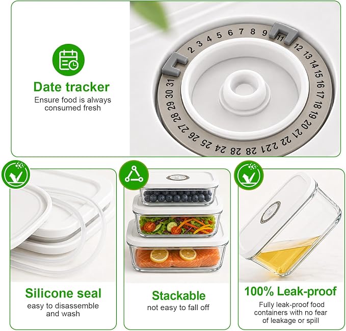 Compact Vacuum Sealer for Food, 80kPa Food Sealer with LED Display | 2000mAh Vacuum Sealer Machine+3Glass Containers+30 Bags, Handheld Vacuum Sealer,Cordless&Portable for Meal Prep, Food Storage - Image 2