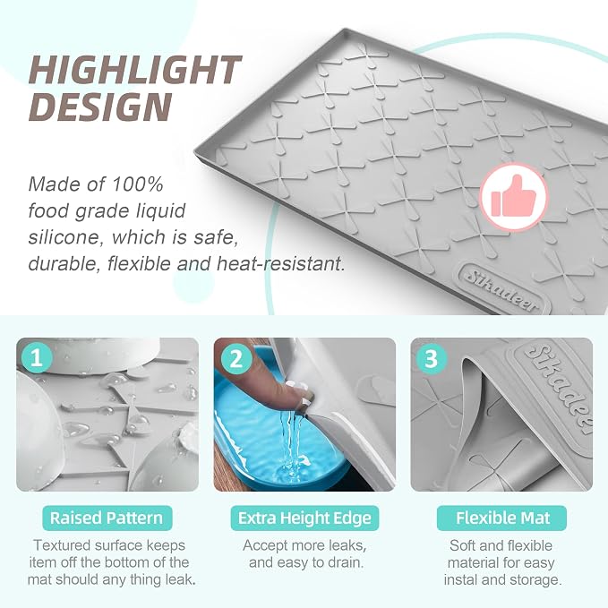 Waterproof Under Sink Mat Silicone 28" x 22" Kitchen Cabinet liner | BPA-Free Silicone Mat with Raised Lip Protects Cabinets from Leaks, Versatile Home Organizer for Bathroom, Pets, Boots, Floor - Image 5
