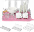 Collapsible Dish Drying Rack, Stainless Steel Dish Rack for Small Kitchens | JM.JEEMI Foldable Dishes Drainer with Pink Drying Mat, 15.8"x12.7" Space Saving Countertop Organizer for Dorm & Apartment by JMJEEMI