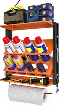 Spray Bottle Holder Wall-Mounted, Aerosol Spray Can Holder, Heavy Duty Paint Bottle Organizer with 8 Can Holes 80 LBS, Utility Storage Rack With Paper Towel Holder for Garage, Shop or Tool Trailer by Riciakik