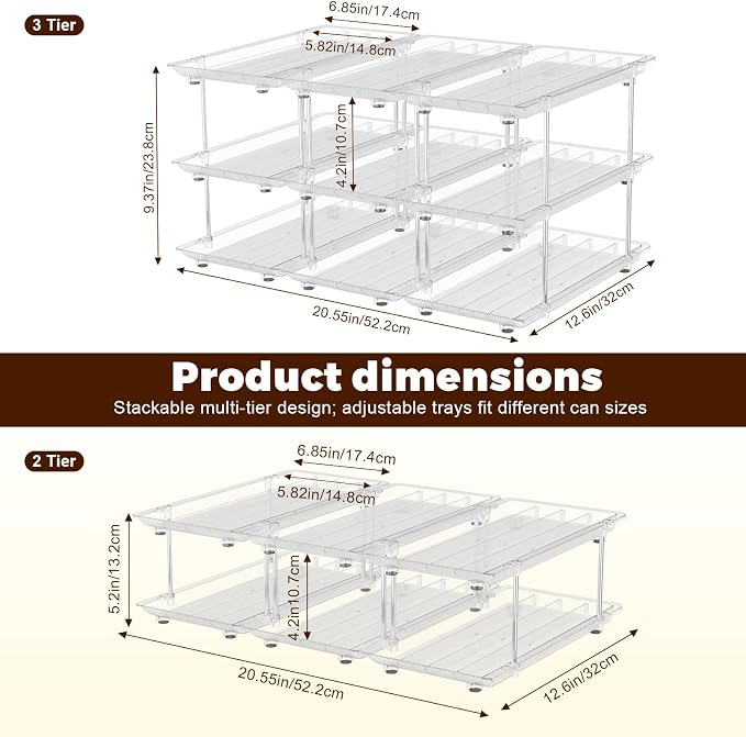 Cat Food Can Organizer, 3-Tier Adjustable | Modular, For Pantry & Fridge, Fits 3oz & 5oz Cans, Clear, Soup Cans Storage - Image 3