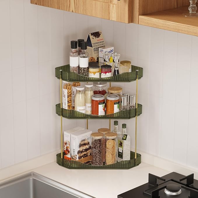 Lifewit 3 Tier Corner Bathroom Counter Organizers and Storage, Green | Plastic Makeup Skincare Organizers Countertop, Large Sink Cosmetic Perfume Shelf for Bedroom, Dresser, Kitchen, Vanity - Image 6