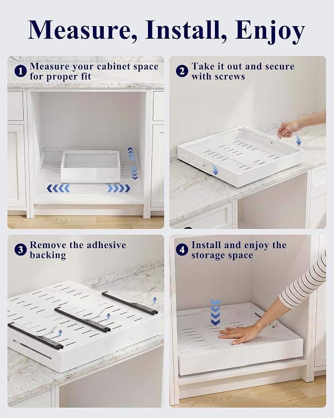 Kitsure Pull Out Cabinet Organizer - 2 Pack(12.6"-21" D x 12"-20.4" W) Expandable Sliding Cabinet Shelves, Smooth Glide Drawer Organizer, Kitchen & Pantry Storage, Framed & Frameless Cabinets - Image 7
