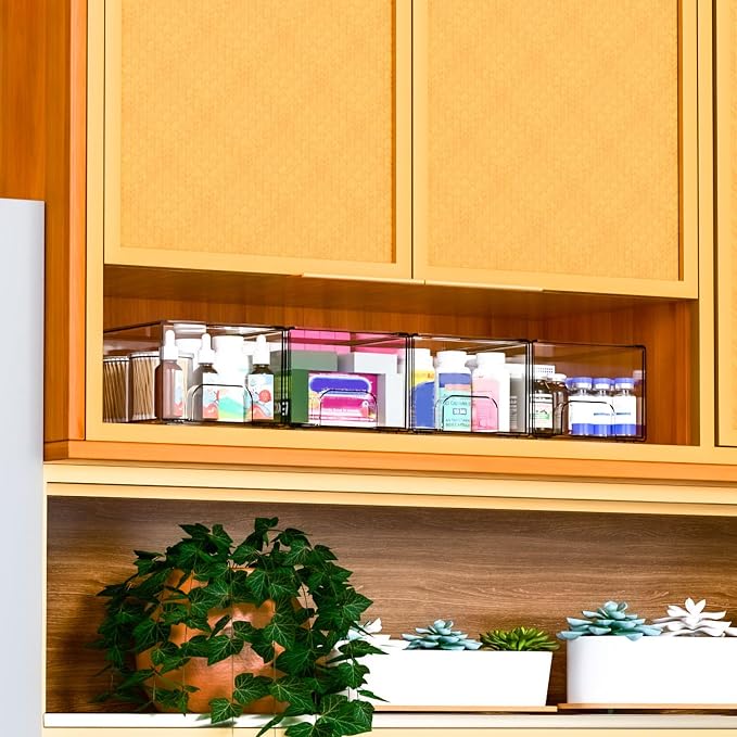 4.4" Tall Small Clear Acrylic Stackable Storage Drawers for Vanity,Under Sink,Bathroom Closet,Medicine Cabinet Organization and Plastic Storage Bins for Organizing Makeup,Baby Bottles,Pacifier,2 PCS - Image 6