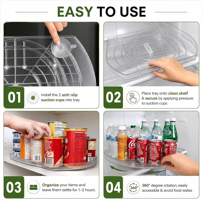 NOSTA Home Rotating Lazy Susan for Refrigerator - Square Lazy Susan - Refrigerator Lazy Susan Organizer - Rotating Fridge Organizer - Large (16.5x11) - Image 6
