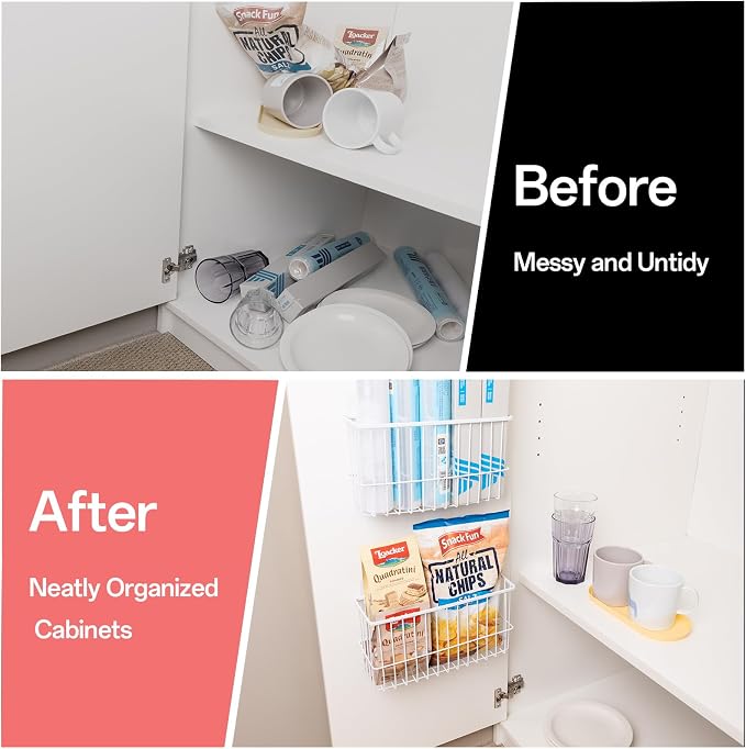 2 Piece Kitchen Cabinet Door Storage Box | Lid Organizers Inside Cabinet, Self Adhesive Wall Mounted Storage Box for Kitchen/Wardrobe/Bathroom, White - Image 5