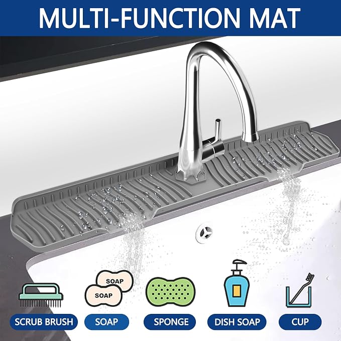 Kitchen Sink Splash Guard Gen2-30" x 6'' Silicone Sink Mat Splash Guard fit for Countertop, Bathroom,Farmhouse,RV by EBIGIC (Grey) - Image 4