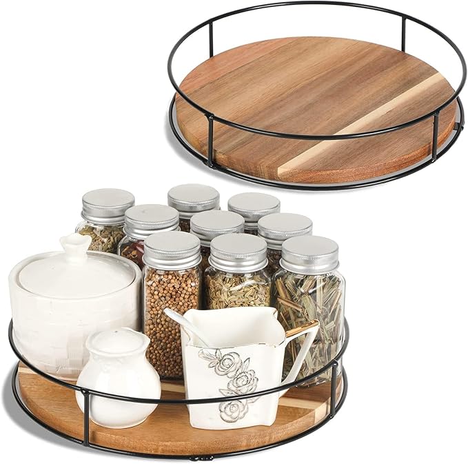 Lazy Susan Organizer - Non-Skid Wood Turntable Organizer | for Cabinet, Pantry, Kitchen Countertop, Refrigerator, Spice Rack, Carbonized Black by YUNXIASW