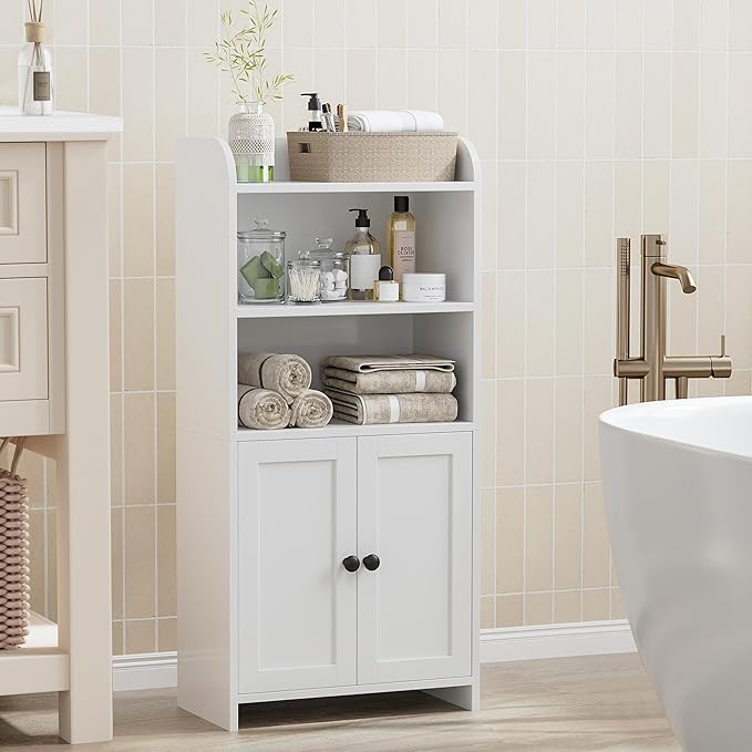 Homhedy Small Bathroom Storage Cabinet, Toilet Paper Storage Cabinet | Bathroom Floor Cabinet with Doors and Shelves, Bathroom Organizers for Small Spaces, 7.9" D x 14.6" W x 31" H, White - Image 3