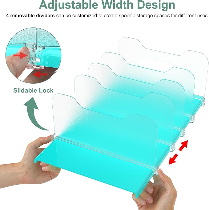 Freezer Organizer,12" Visible Fridge Organizer Rack with Removable Dividers | Freely Adjustable,Easy to Pull Out and Carry Handle, Fits Refrigerator Frozen Meals, Lunch Meat Box, Cheeses, Mint Green - Image 4