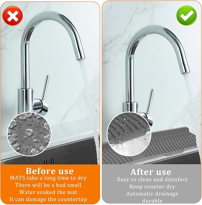 30 Inch Sink Splash Guard,Longer Silicone Sink Mat for Kitchen Bathroom,Kitchen Faucet,Silicone Sink Faucet Mat Splash Guard, Drip Protector Splash Countertop (Grey) - Image 5