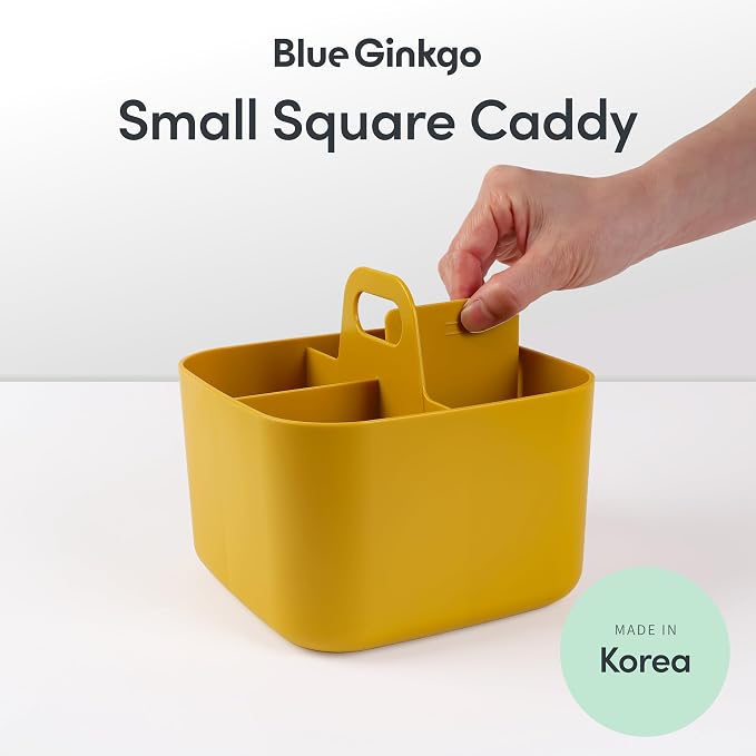 BLUE GINKGO Stackable Organizer Caddy, Square, Yellow, Made in Korea | Portable. Adjustable. Home, Office & School Storage. - Image 2