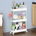 SOLEJAZZ Slim Rolling Storage Cart Skinny Bathroom Organizer, 3 Tier, White | Thin utility cart with wheels for bathroom, laundry room, bedside, kitchen, dorm, office, next to fridge, small narrow places by SOLEJAZZ