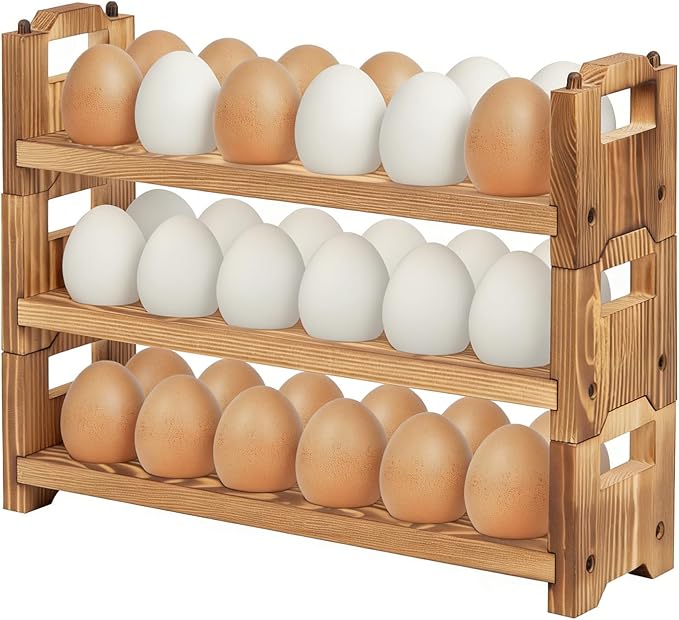 Egg Holder Countertop, 3-tire Solid Wooden Egg Holder, Stackable Egg Storage Easter Basket Holding Up to 36 Fresh Eggs, Chicken, Duck Eggs - Unfinished by STORENIZATION