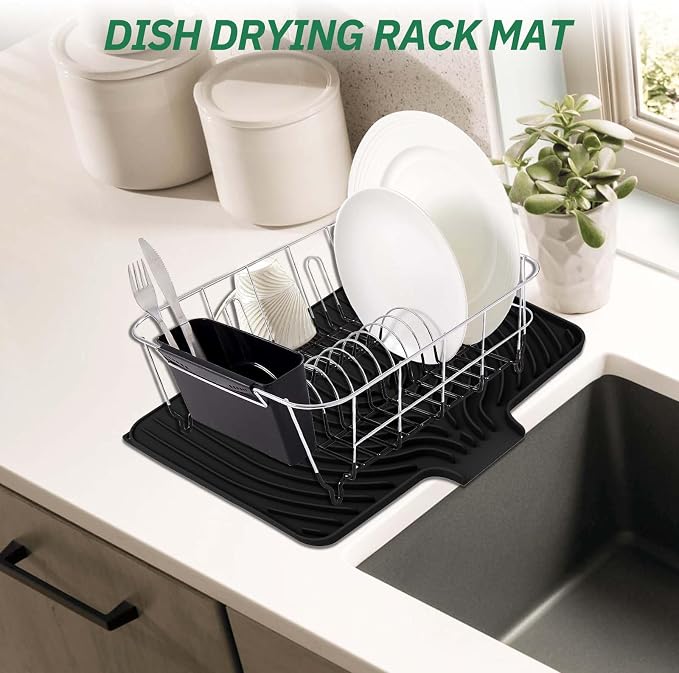 GUUKIN Dish Drying Mat, 17.7" x 11.8 " Drying Matt Kitchen Counter,Non-Slip Drying Pad, Easy Clean Pad for Countertop Protection, Multi-Functional Use (Black) - Image 5