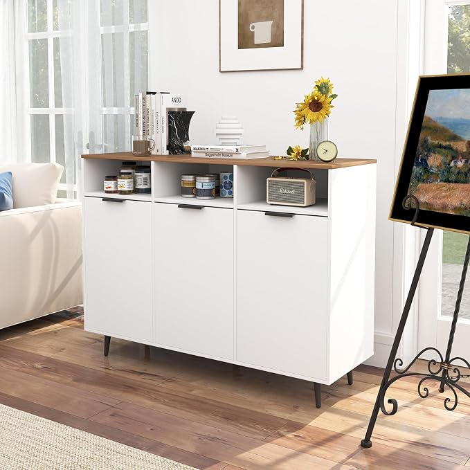GIANTEX Sideboard Cabinet, 47" Kitchen Buffet Cabinet w/Storage Compartment | Credenza Buffet Table with Compartments, Countertop, 3 Doors for Living Room, Entryway, Coffee Bar - Image 8