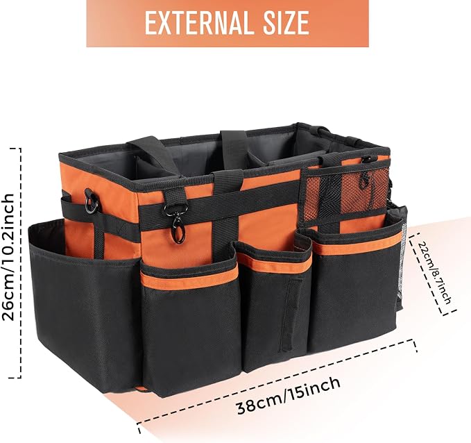 SCAVATA Wearable Cleaning Caddy, Cleaning Caddy Supplies Organizer with Handle & Shoulder Straps for Housekeepers, Under Sink & Car Cleaning Tool Organizers Bag with 4 Foldable Divider (RetroOrange) - Image 2