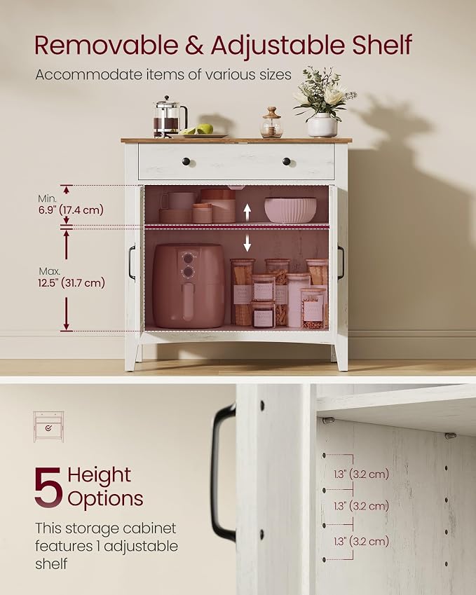 VASAGLE LIRY Collection - Buffet Cabinet, Coffee Bar Cabinet with a Drawer, Adjustable Shelf, Sideboard Storage with Cable Hole, Drawer Divider, Rustic White and Honey Brown UBBK341W01V1S - Image 5