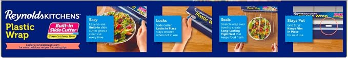 Reynolds Kitchens Clear Plastic Wrap, Built-In Slide Cutter, 225sq ft | Plastic Cling Wrap for Food Storage, Seals in Freshness, Clean Cut Every Time, Ideal For Leftovers, BPA-Free, 12 in x 225 ft - Image 4