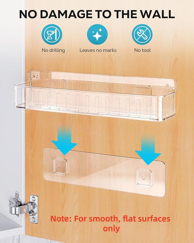 Nieifi Spice Rack Wall Mount, 4 Pack Clear, 2" Depth, Screw/Adhesive | Wall-Mounted with Removable Hooks Saves Counter Space, Fits 2" Deep Jars, Ideal for Kitchen Cabinets, Pantry Doors, and RVs - Image 7