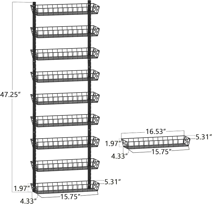 SWOMMOLY Wall Mount Spice Rack Organizer, 9-Tier Adjustable Dual-Use Shelf | Hanging Spice Rack Organizer, Kitchen Pantry Cabinet Storage Holder for Spices, Mason Jars, Bottles & Cans, Black - Image 3