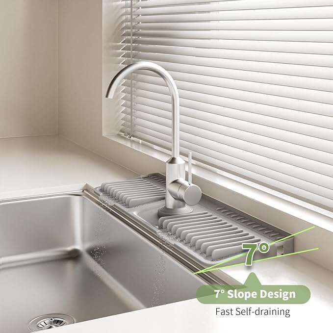 2026 New Silicone Sink Splash Guard, 7°Slope Fast Self-draining | Faucet Mat for Kitchen Sink, 7°Slope Fast Self-draining, Fast Drying Tidy Faucet Mat Splash Guard - Image 4