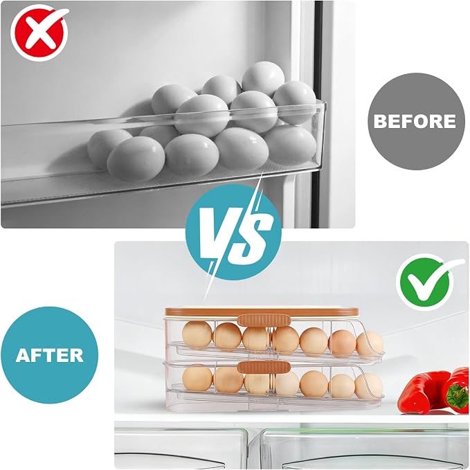 Egg Holder For Fridge, Container for Refrigerator, Single Column | With Lid And Handle, BPA-Free Detachable Tray, Timer Tracker, Automatic Rolling for Kitchen, Outdoor - Image 5